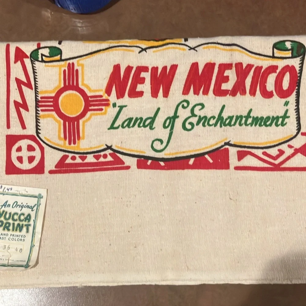 Vintage Original Yucca Printed Square Tablecloth of New Mexico- Hand printed